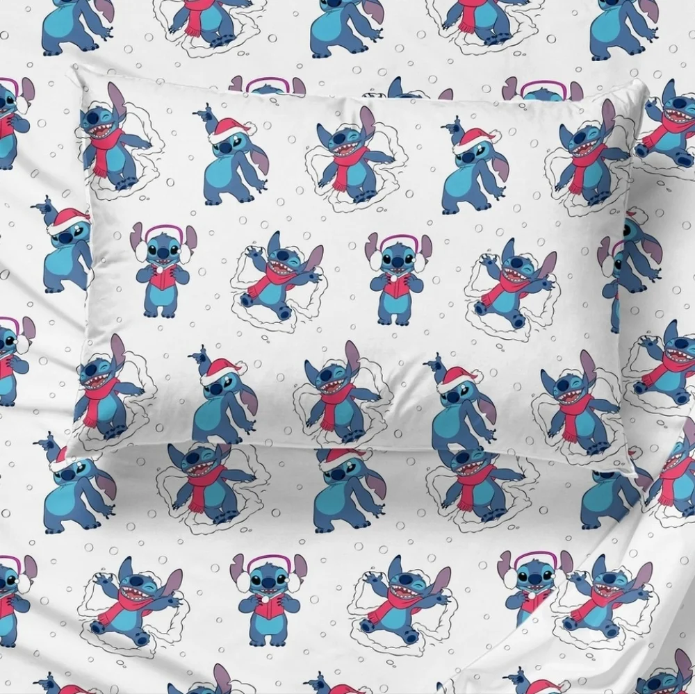 NWT Disney Stitch Twin Sheet Set Winter/Snow Themed